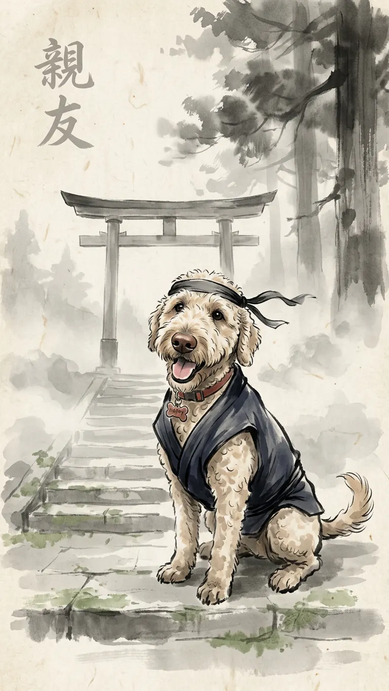 Custom pet portrait in ninja style