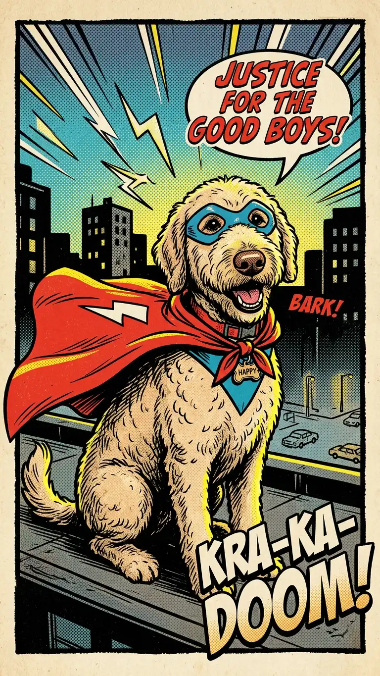 Custom pet portrait as superhero